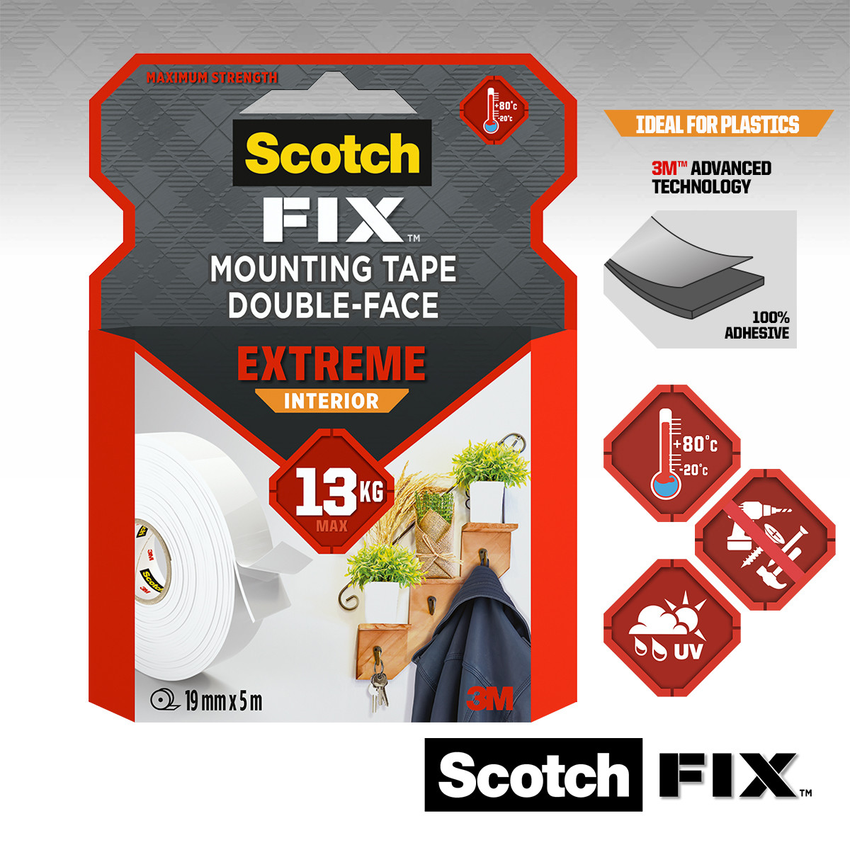 Ekstremalna wewnętrzna dwustronna taśma montażowa supermocna Scotch-Fix™ 19 mm x 5 m